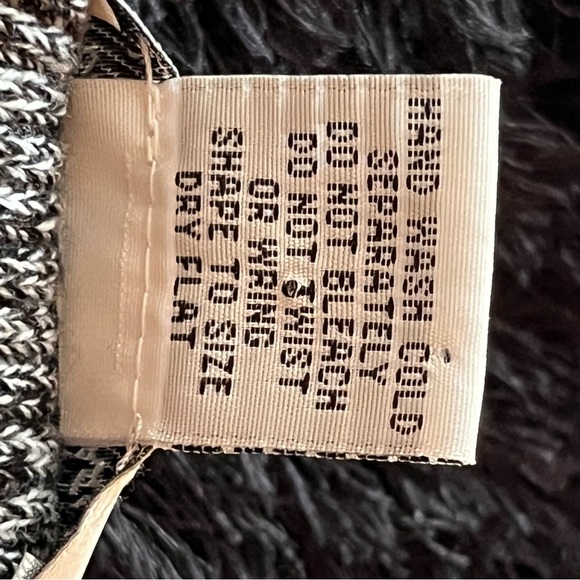 Once Again Gray and Black Long Cardigan Sweater with Open Front Fur Shawl Collar - Picture 4 of 5